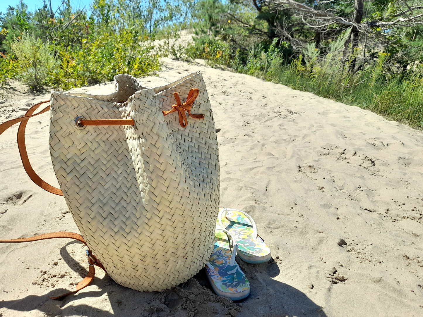 Rattan Backpack |  Leather Trim