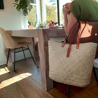 Square Tote Rattan | Leather Trim