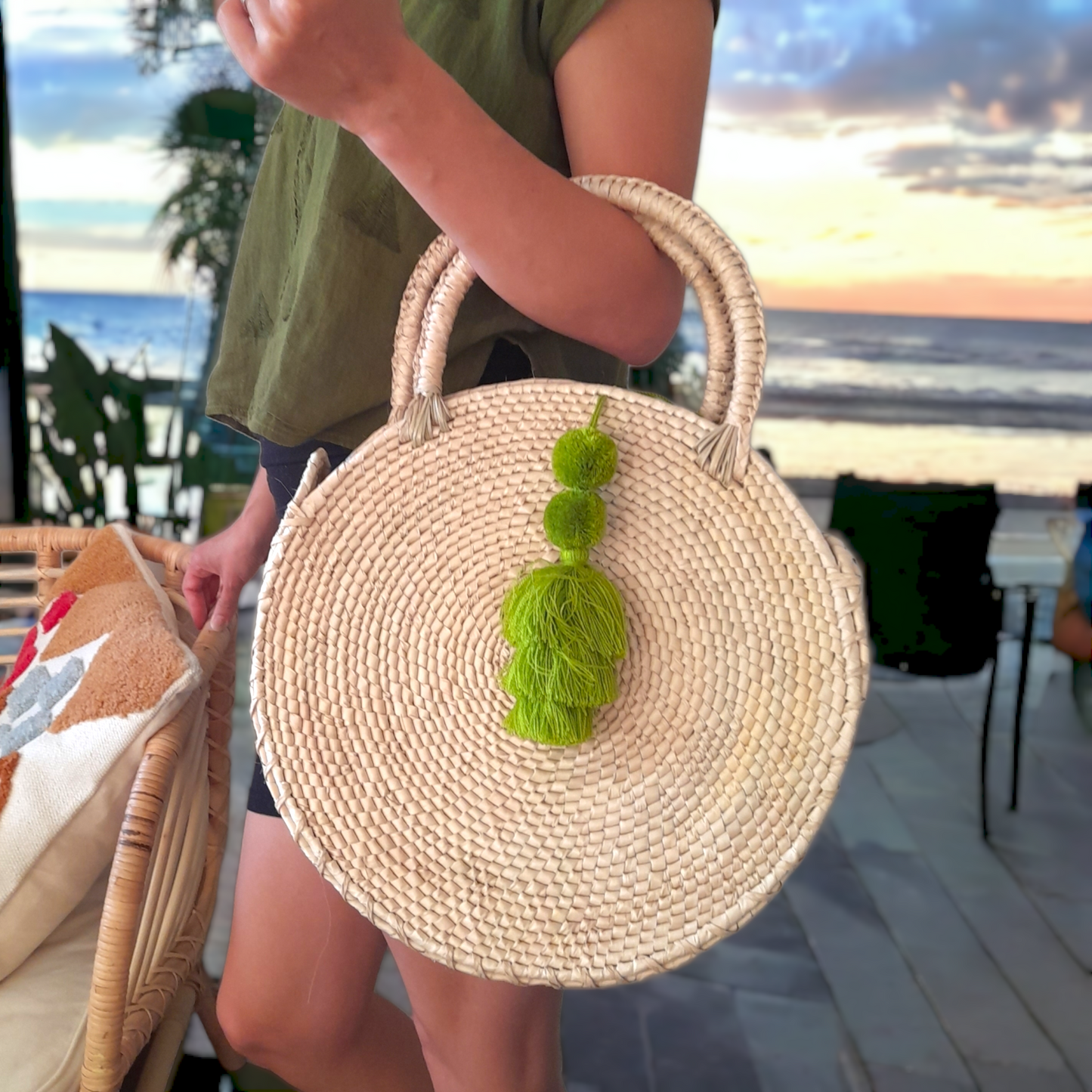 Pompom Rattan Purse