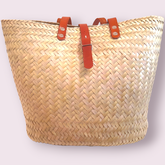 Square Tote Rattan | Leather Trim