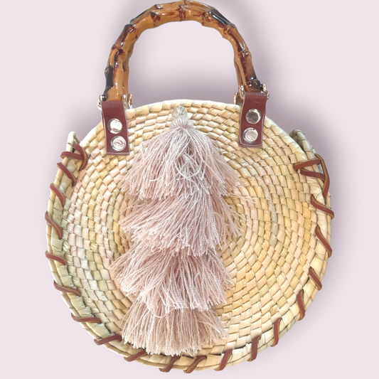 Sac rond | Bordure en cuir