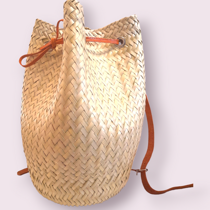 Sac à dos en rotin | Bordure en cuir